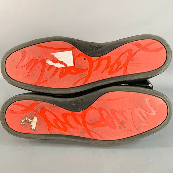 CHRISTIAN LOUBOUTIN Size 13 Louis Black Leather High Top Lace-Up Sneakers - Picture 6 of 9